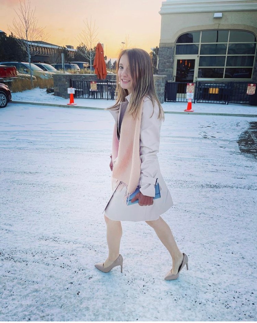 Kayla R. walking in the snow